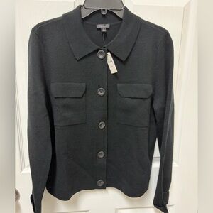 Talbots Black Textured Button-Up Sweater Jacket